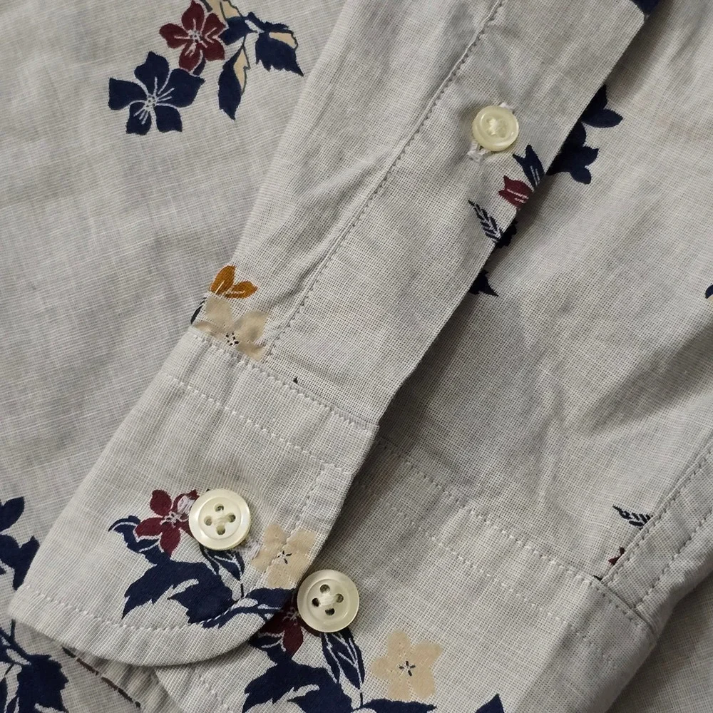 New Banana Republic Slim Fit Untucked Shirt Mens Medium Grey Floral Button Down